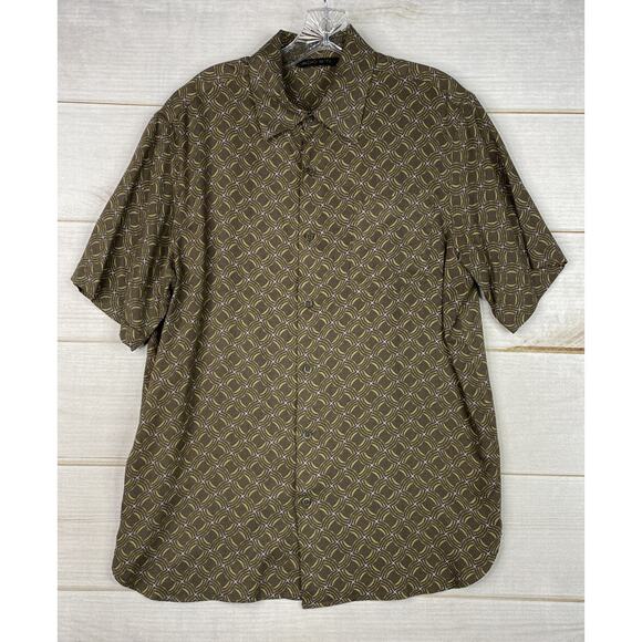Axist Shirt Mens M Dark Brown Geometric Print Hawaiian Button up Rayon Beach - Picture 1 of 8
